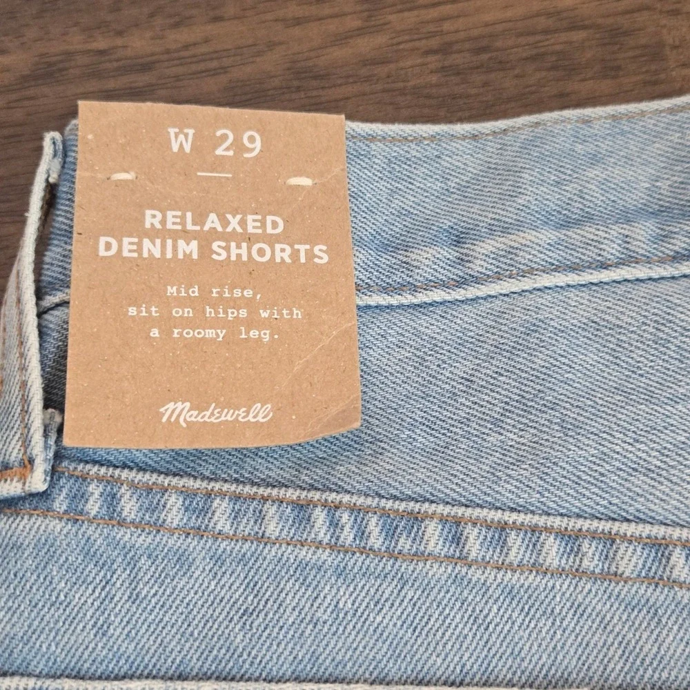 NWT Madewell Relaxed Denim Shorts Mid Rise Frayed Hem W29 Light Wash - Picture 4 of 6